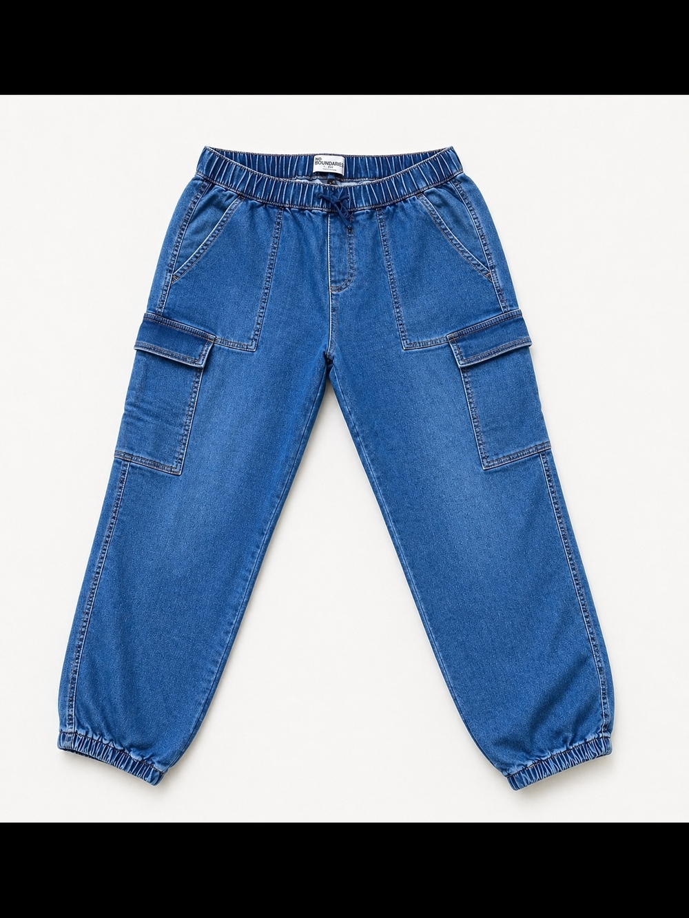 No Boundaries Womens Denim Cargo Jogger Pants Y2K 90s M 8/10 Blue Elastic Waist